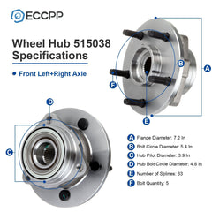 Pair Front Wheel Hub Bearings Assembly For 2000 2001 Dodge Ram 1500 4WD Only KOEEP