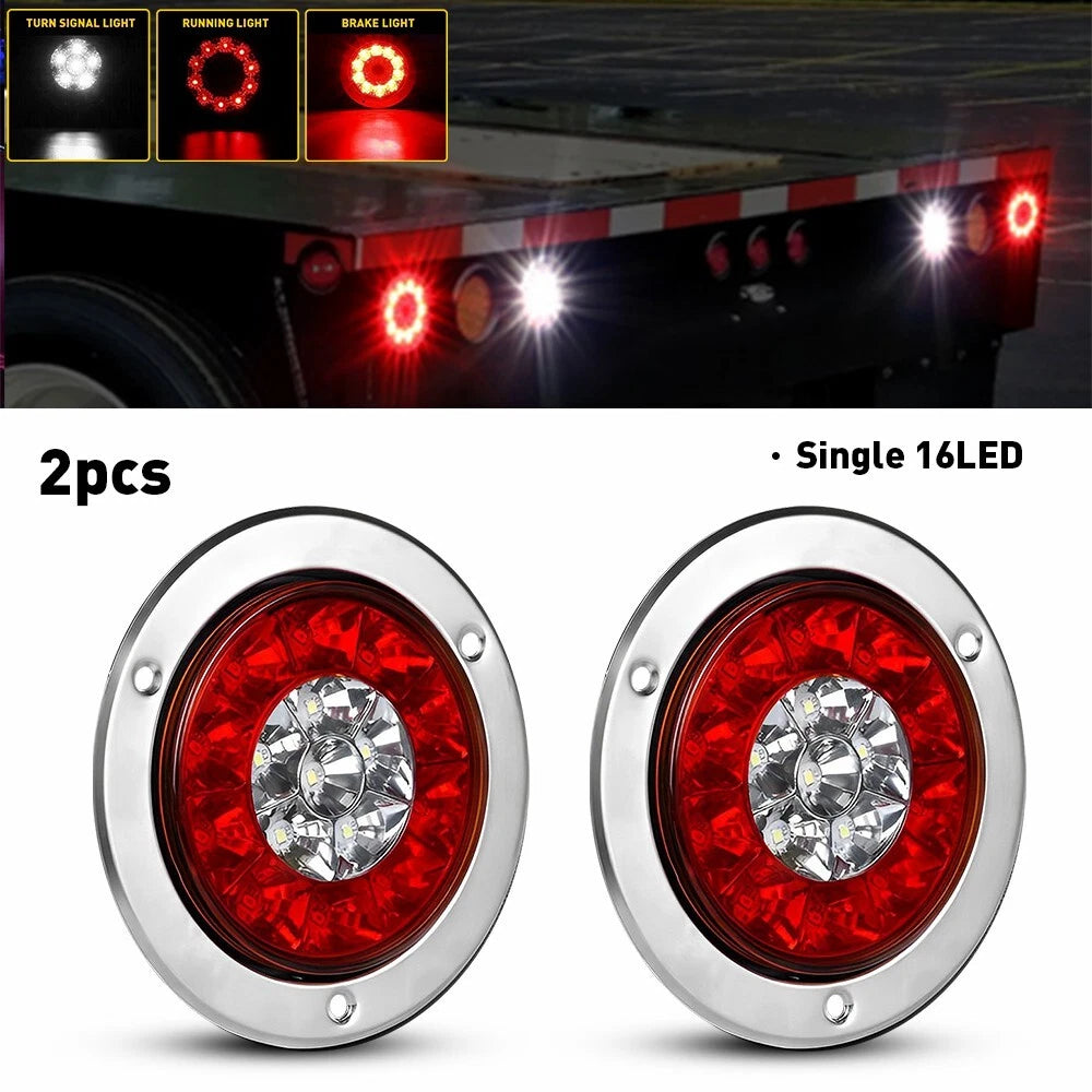 Pair LED Round Truck Trailer RV Tail Light Stop Running Rear Brake Reverse Lamps 6B93BC-57