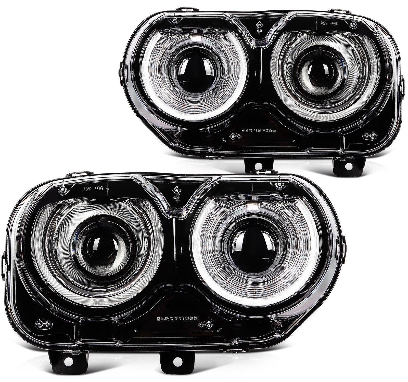 Pair Kit LED Black Headlights Assembly For 2015-2022 Dodge Challenger Black 6B93BC-57