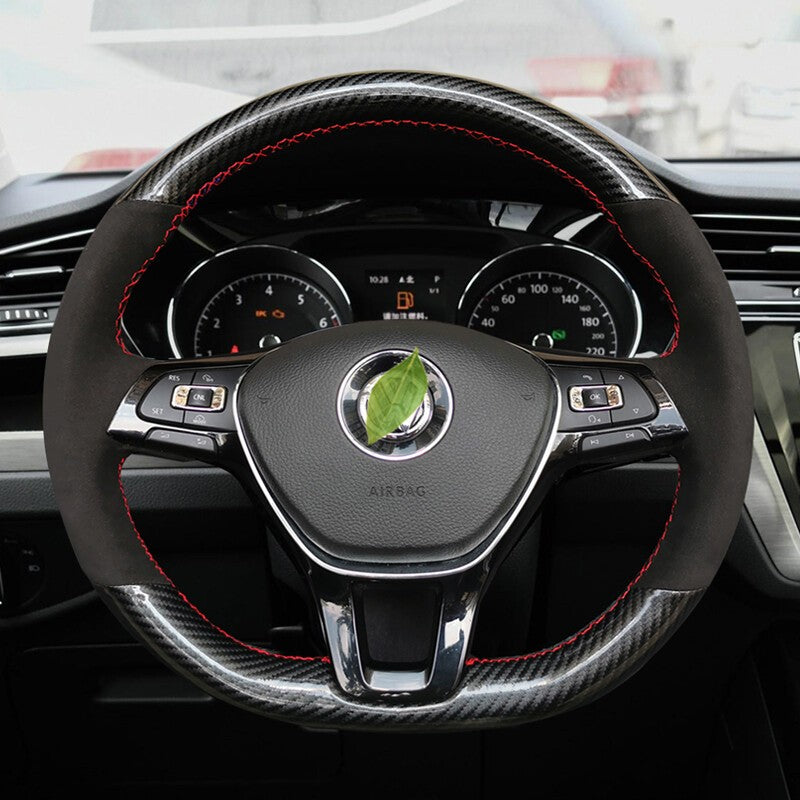 5D Carbon Fiber&Suede Leather Steering Wheel Hand-stitch on Cover For VW Polo 6B93BC-57