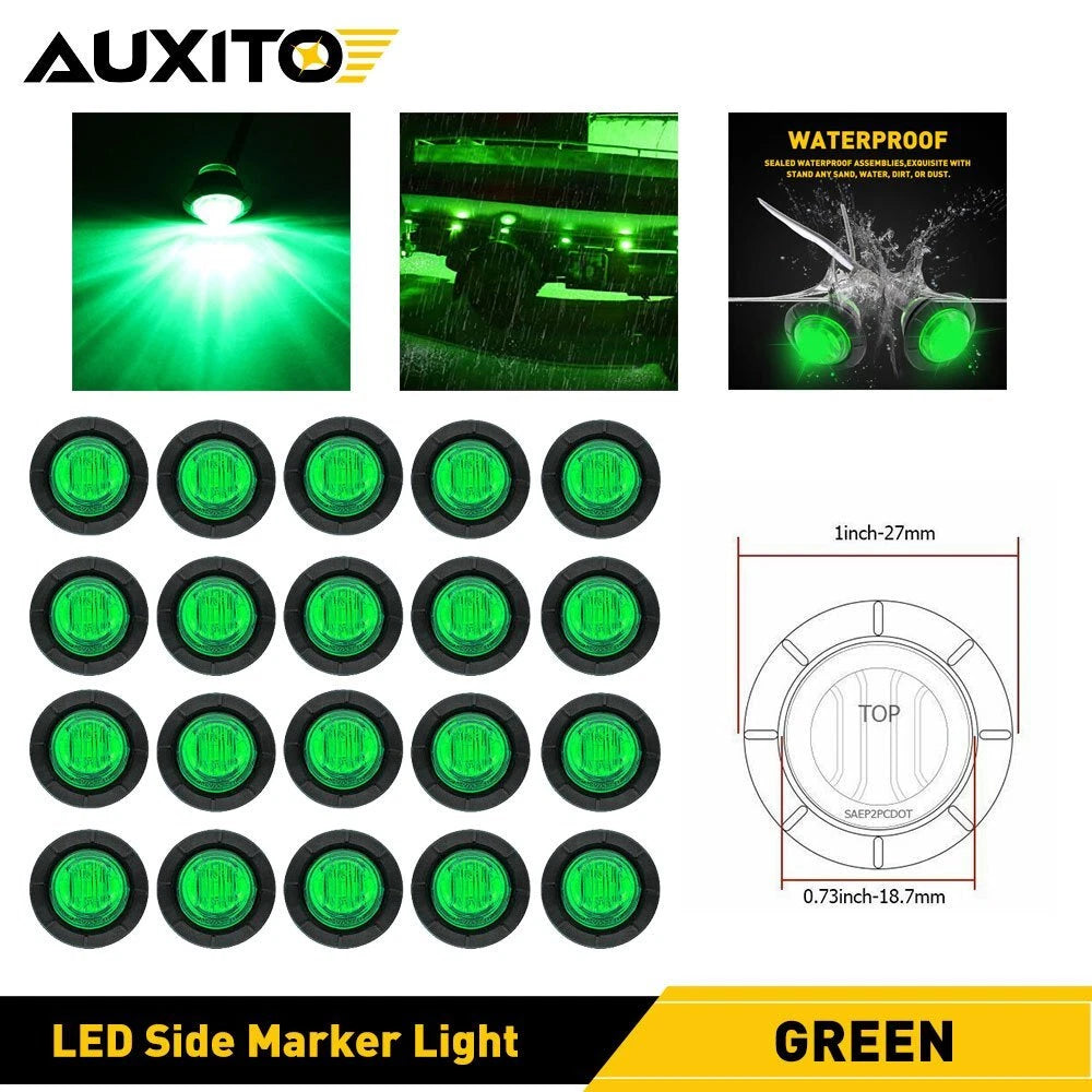 Green 3/4" Bullet Round Side Marker LED Clearance Lights For Trailer Truck 20X 6B93BC-57