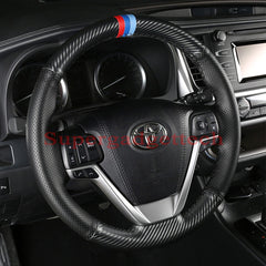 Carbon Fiber&Leather Steering Wheel Hand Sewing Wrap Cover For Toyota Highlander