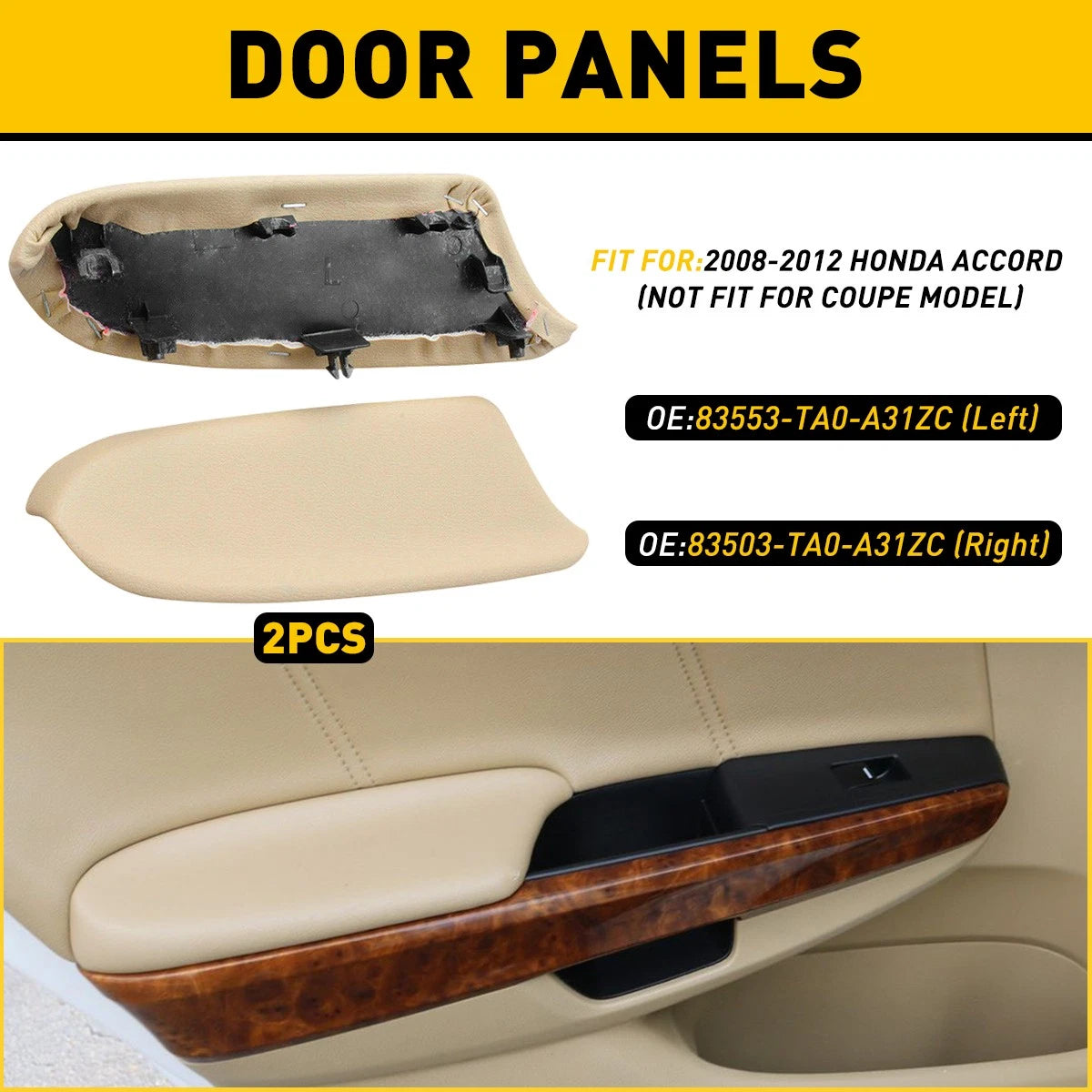 Left Right Side Door Panel Handle Armrest Beige For 2008-2012 Honda Accord EOA 6B93BC-57