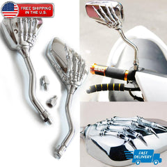 Universal Chrome Skeleton Skull Hand Claw Motorcycle Rear View Mirrors 8mm 10mm
