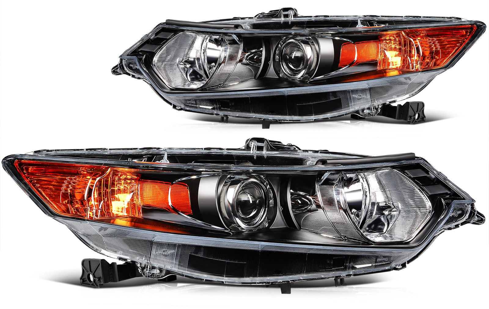 Pair Halogon Headlights Assembly For 2009-2014 Acura TSX 2.4L 3.5L Black Amber 6B93BC-57