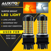 2x White/Amber 3157 4157 LED DRL Switchback Turn Signal Parking Light Bulbs 120H 6B93BC-57