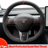 Black&Hole Suede Leather Steering Wheel Hand Sewing Wrap For Tesla model 3/Y
