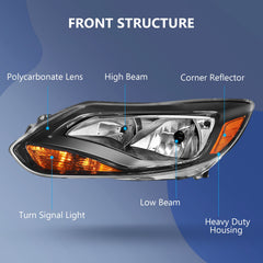 Headlight Assembly For 2012-2014 Ford Focus SE Headlamps Aftermarket Pair Black 6B93BC-57