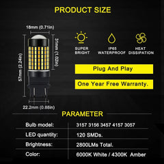 2X 3457A 3157 4157NA 120SMD Switchback LED Turn Signal Light Parking Bulbs EOA 6B93BC-57