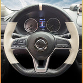 3D Carbon Fiber&White Leather Steering Wheel Hand Sewing Cover For Nissan Altima 6B93BC-57