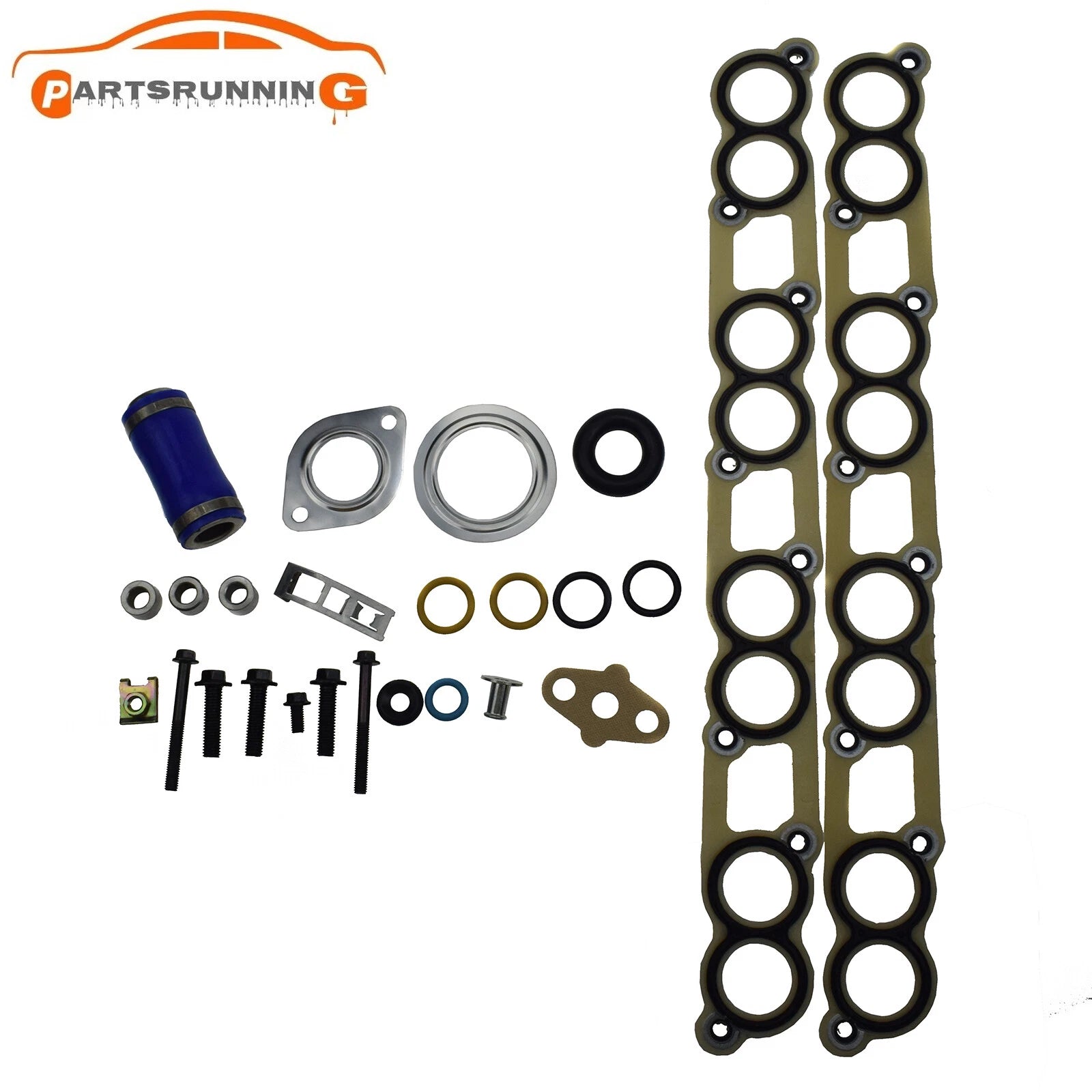 Intake Manifold Gasket Set W/Blue Hose For 2003-10 Ford Powerstroke Diesel 6.0L 6B93BC-57
