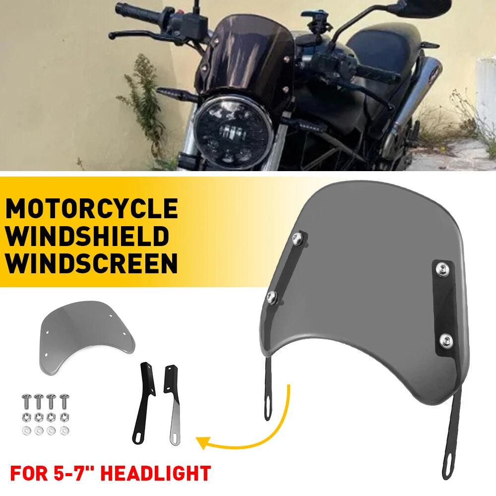 Motorcycle Headlight Fairing Windshield Windscreen 5-7" Round For YMH EOA 6B93BC-57