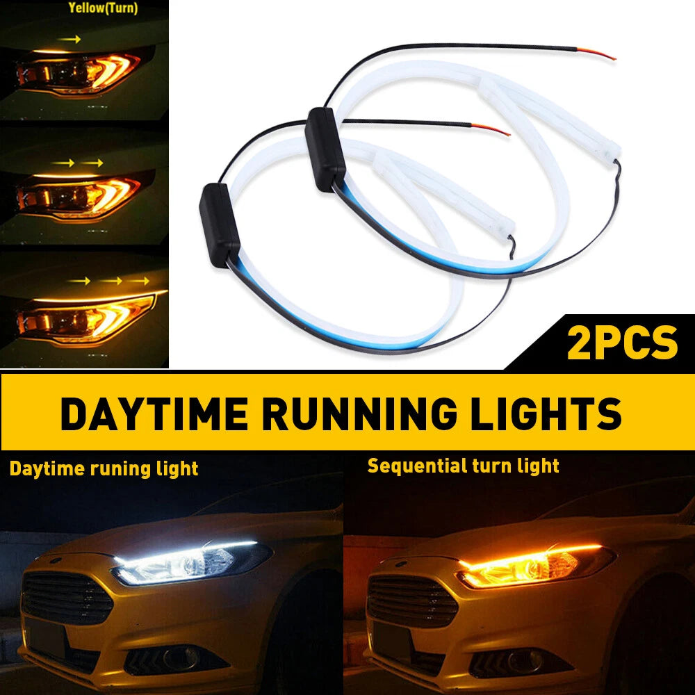 24" LED DRL Light Sequential Amber Flexible Turn Signal for Strip Headlight 2PCS 6B93BC-57