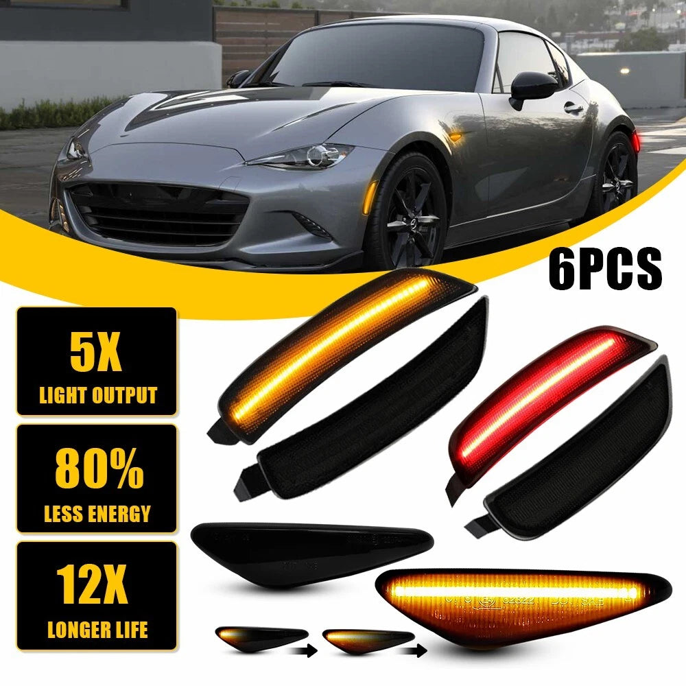 6x For 2016-22 Mazda MX-5 Miata MX5 LED Front Rear Side Marker Lights Smoked EOA 6B93BC-57