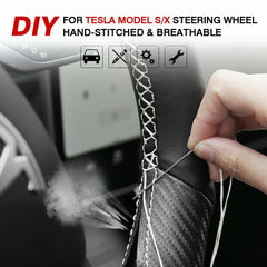 Carbon Fiber&Leather Steering Wheel Stitch on Wrap Cover For Tesla Model X/S