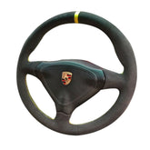 Black Suede Leather Steering Yellow Stitch Wheel Wrap Cover For Porsche Carrera