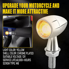 2x Chrome Bullet Motorcycle Mini LED Turn Signals Blinker Light Indicator Amber 6B93BC-57