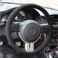 Black Suede Red Stitching Steering Wheel Stitch-on Wrap For Toyota 86 Subaru BRZ