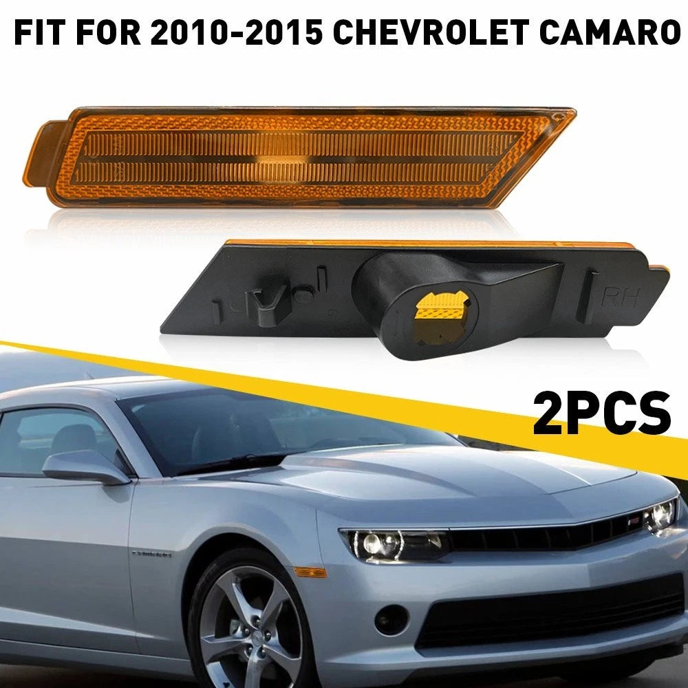 2PC Bumper Side Marker Light Lamps Housing Amber Lens For 2010-15 Chevy Camaro A 6B93BC-57