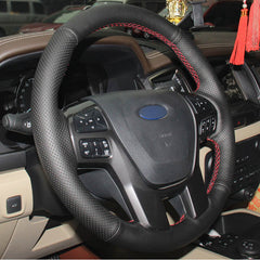 DIY Top Leather Steering Wheel Hand-stitch on Wrap Cover For Ford Ranger Everest