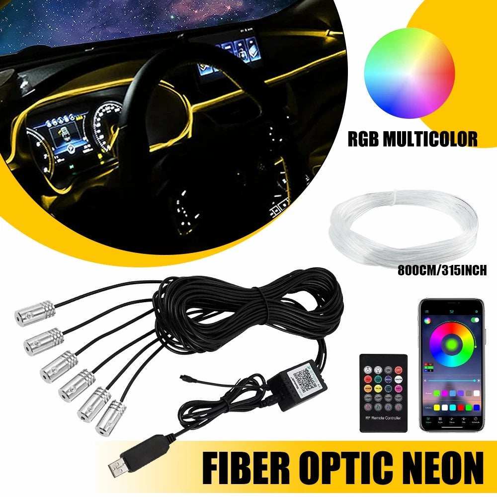 8M RGB LED Car Interior Fiber Optic Neon EL Wire Strip Atmosphere Light APP EOA 6B93BC-57