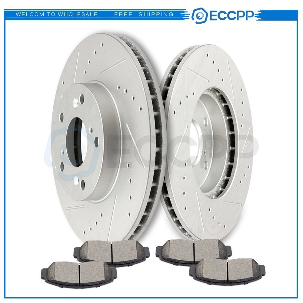 Front Brake Rotors And Ceramic Pads For 2003-2005 2006 2007 Honda Accord Drilled KOEEP