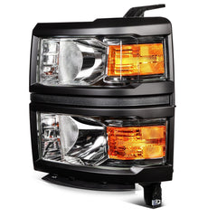 Headlights For Chevy Silverado 1500 2014-2015 Black Housing w/Amber Corner Lamp 6B93BC-57