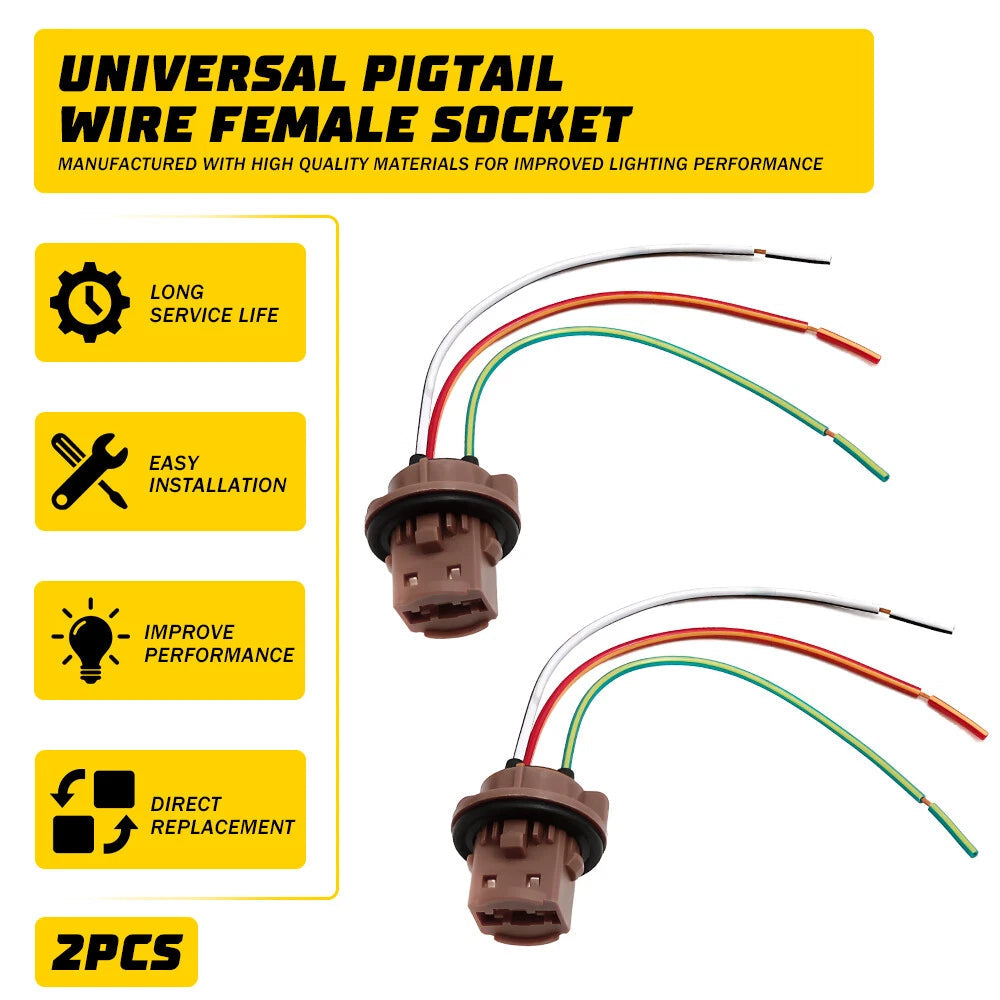 Universal Pigtail Wire Female Socket 7443 Two Harness Rear Turn Signal Lamp EOA 6B93BC-57