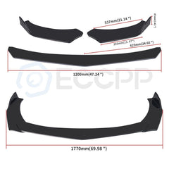 Black Front Bumper Spoiler Body Kit / 86" Side Skirt /Rear Lip Fit For Universal 6B93BC-57