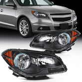Pair Kit Halogen Headlights Assembly For 2008-2012 Chevrolet Malibu Black Amber 6B93BC-57