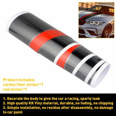 5D Carbon Fiber with Red Rally Stripes Trim Racing Car Body Front Hood Decal EOA 6B93BC-57