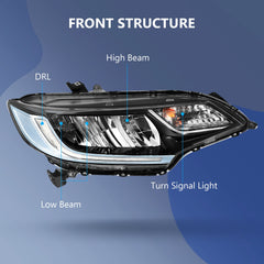 Fits 2014-2020 Honda FIT Front Headlights Assembly w/ Reflective Bowl Lamps 6B93BC-57