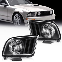 Pair Kit Halogon Black Headlights Assembly For 2005-2009 Ford Mustang Black 6B93BC-57