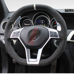 Suede Leather Hand-Stitched Steering Wheel Cover for Mercedes Benz GLK 300