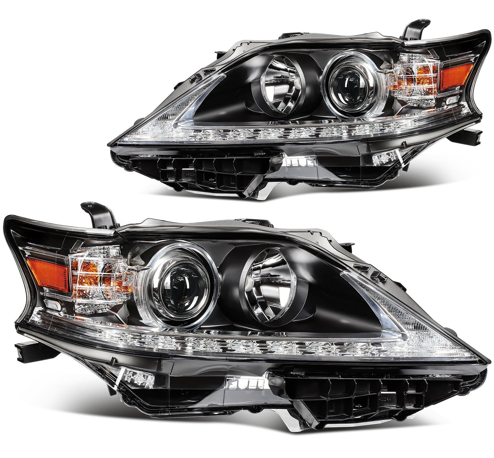 Pair Kit Headlights Assembly For 2013-2015 Lexus RX350 RX450h 3.5L Black Amber 6B93BC-57