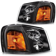 Pair Halogon Headlights Assembly For 2005-2009 GMC Envoy 4.2L 5.3L Black Amber 6B93BC-57