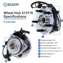 1Pc Front Left Wheel Hub Bearing Assembly For Jeep Liberty 2002-2006 2007 w/ ABS 6B93BC-57