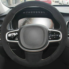 Black Suede Steering Wheel Hand-stitch on Wrap Cover For Volvo XC90 2015-2017