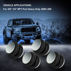 4x Air Suspension Spring Air Bags For 3/8" 1/2" NPT Port Heavy Duty 2600 LBS 6B93BC-57