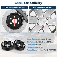 ECCPP 2Pcs 2" 6x5.5 Wheel Spacers 14x1.5 For Chevrolet Silverado 1500 1999-2025