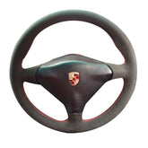 Black Suede Leather Steering Red Stitch Wheel Wrap Cover For Porsche 911 986 996