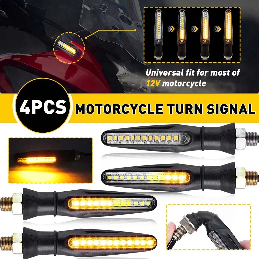 Black Universal Motorcycle 12 LED Turn Signal Blinker Indicator Amber Light 6B93BC-57