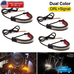 4Pcs DRL LED Strip Light Turn Signal Amber Tail Daytime Running Lamp Motorcycle