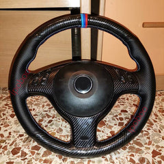 5D Carbon Fiber& Leather Steering Wheel Hand-stitch on Wrap Cover For BMW E46