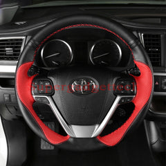 Black&Red Leather Steering Wheel Hand Sewing Wrap Cover For Toyota Highlander