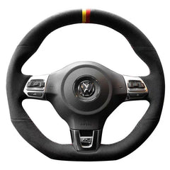 Black Suede Leather Steering Wheel Stitch-on Wrap Cover Fit For VW Polo GTI CC