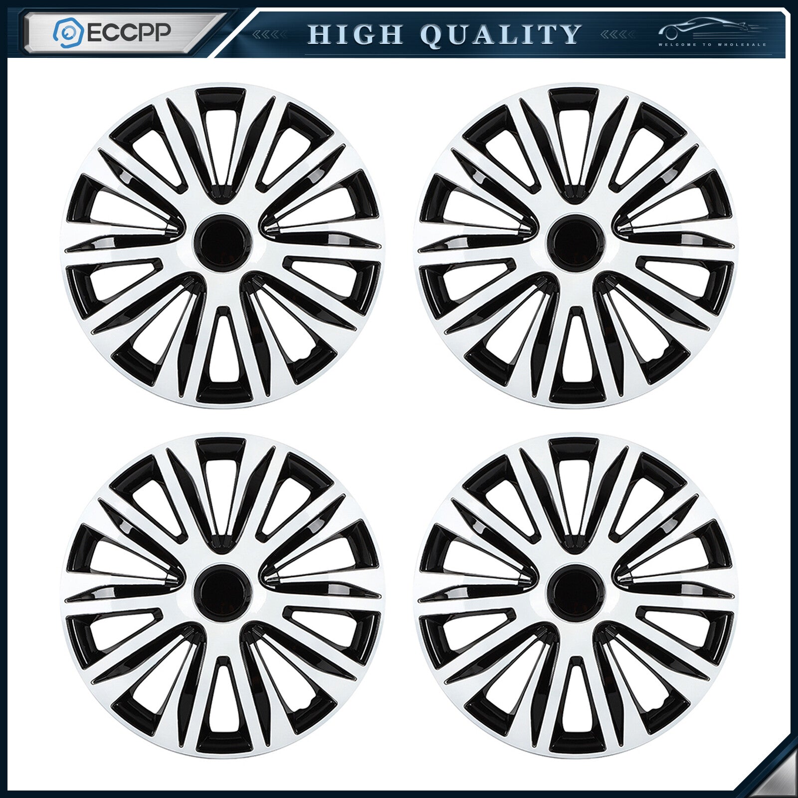 ECCPP 17" Wheel Hub Caps For R17 Tires Wheel Rim Covers Snap-On Silver & Black ECCPP