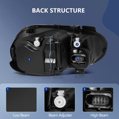 Pair Kit Halogen Headlights Assembly For 1999-2006 Volkswagen Golf Cabrio Black 6B93BC-57