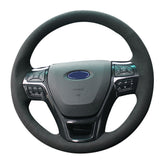 Black Suede Leather Steering Wheel Red Stitch Wrap Cover For Ford Ranger 16-19