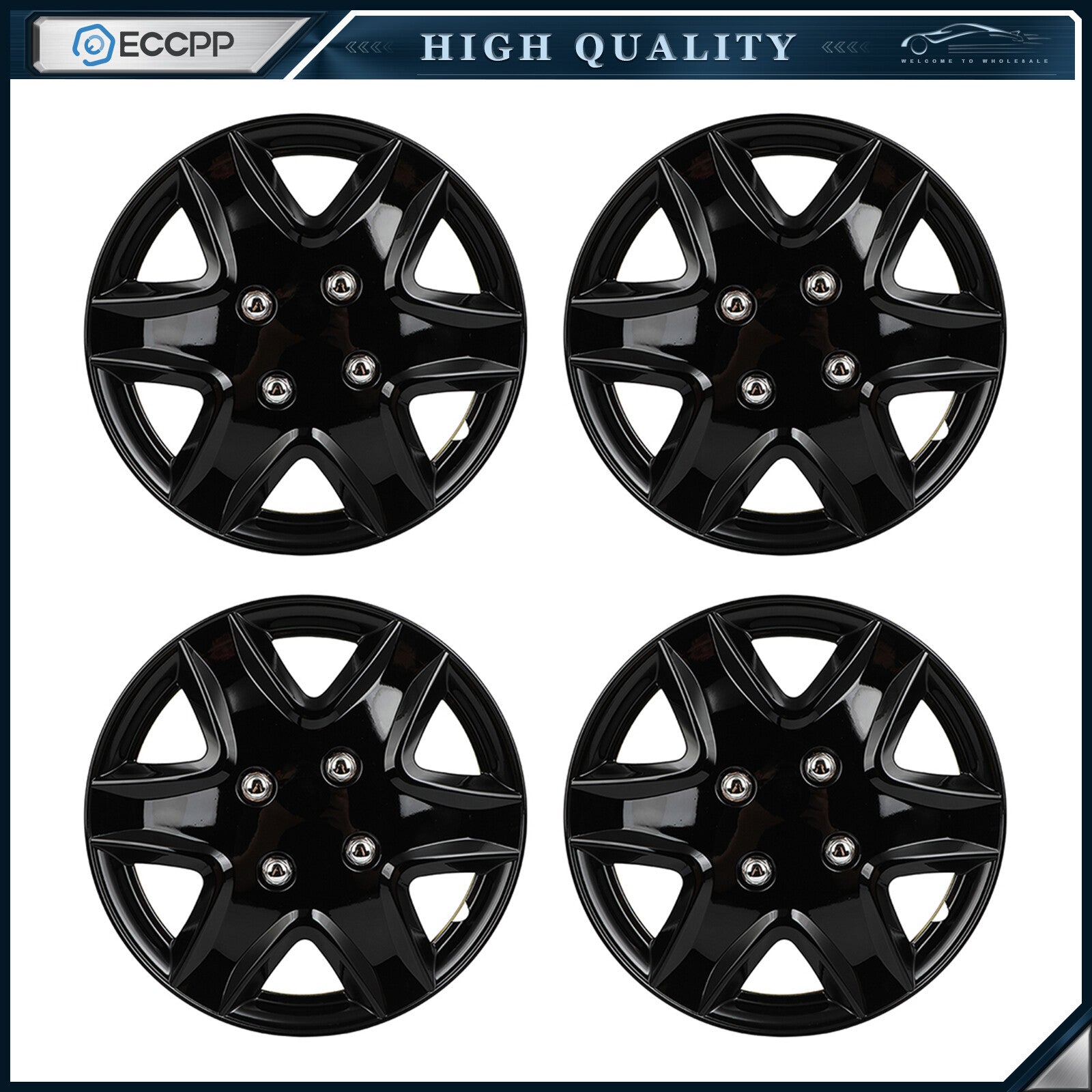 ECCPP 4X Wheel Hub Caps Covers Snap On Black Rim Covers For R15 Tire 4 Lug Wheel ECCPP